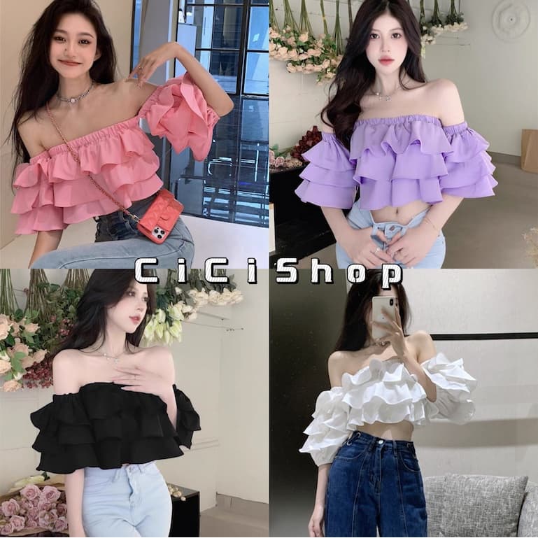 Cicishop(D75)เสื้อครอปสม็อคทั้งตัว แต่งแขนระบาย ยืดได้เยอะใส่แล้วน่ารักมากๆ แขนเป็นทรงตุ๊กตานะ สาวๆไม่ควรพลาด - รูปที่ 1
