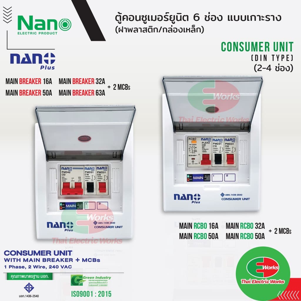ตู้คอนซูมเมอร์ NANO Plus 2 ช่อง เมนธรรมดา MCB / กันดูด RCBO คอนซูมเมอร์ ตู้ควบคุมไฟ ตู้ไฟ นาโน - รูปที่ 1