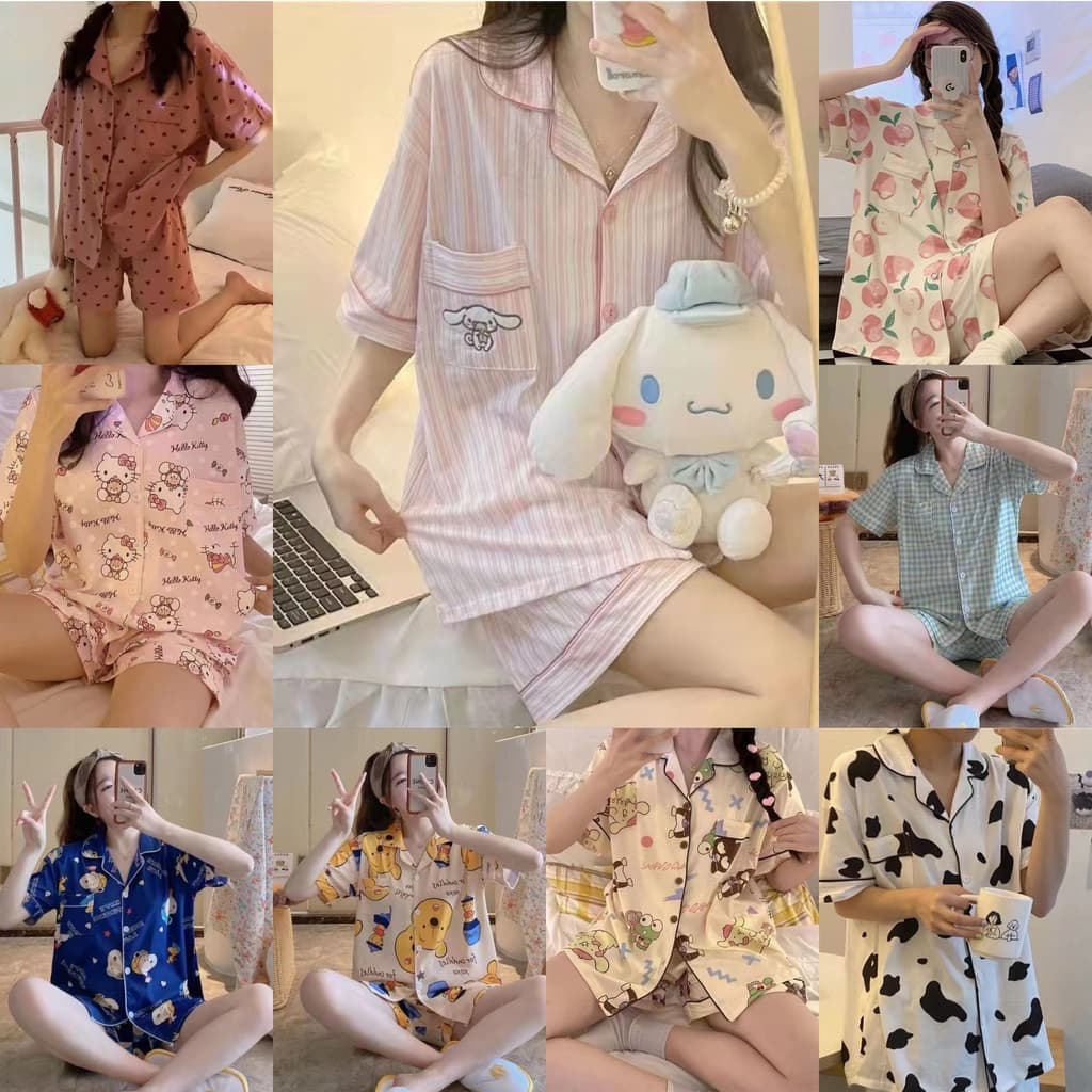 Beyou fashion B555★ส่งจากไทย★ชุดนอนผ้าคอตตอน/ผ้าฝ้ายผู้หญิง ลายการ์ตูนแขนสั้นขาสั้น - รูปที่ 1