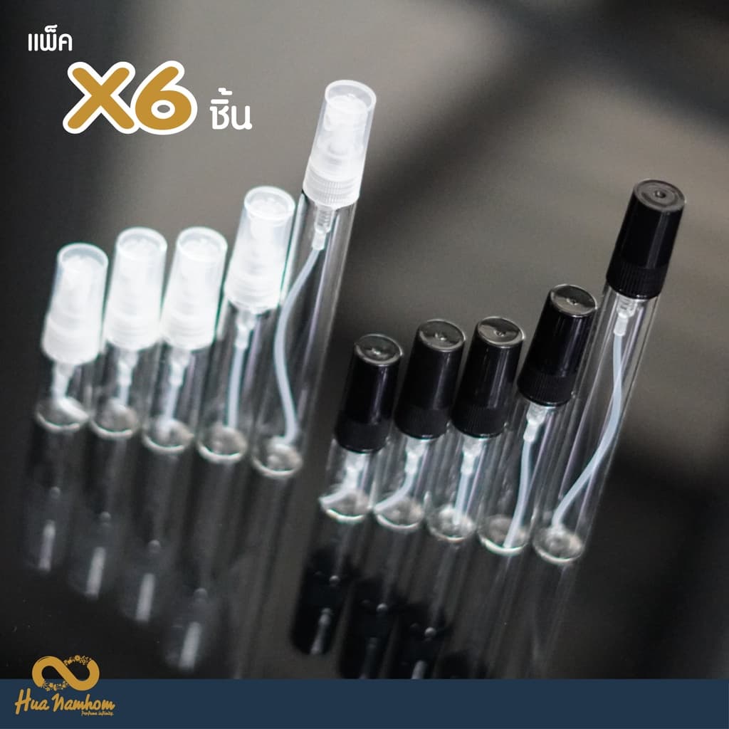ขวดสเปรย์ปากกาใสชนิดแก้ว ฝาสีดำ,ใส,ขาว 2-10ml แพ็ค X6 ชิ้น - รูปที่ 1