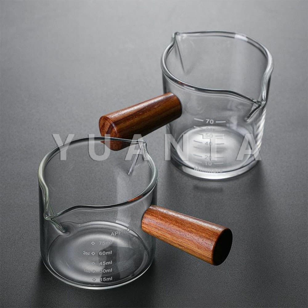 YUANTA แก้วช็อต Espresso Shot ด้ามจับไม้ ขนาด 70 ml  และ 75 mlสินค้าพร้อมส่ง แก้วตวงนม Measuring cup - รูปที่ 1