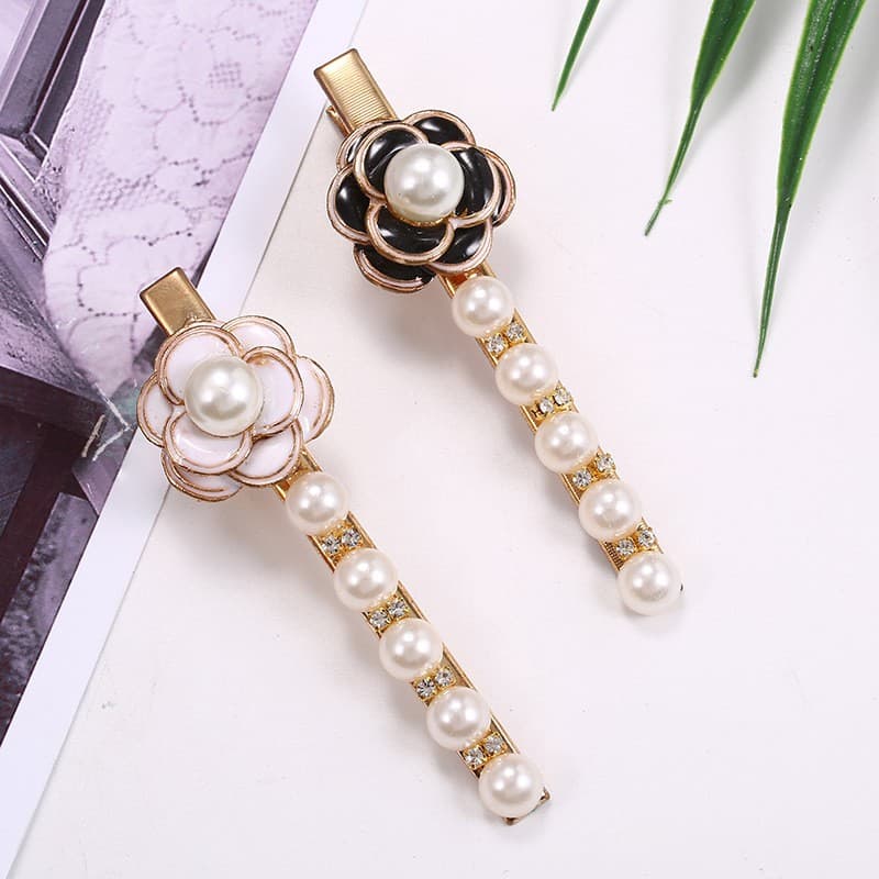 Rhinestone Camellia แฟชั่น Duckbill คลิปคลิปด้านข้าง Hairpin คลิปคําเดียว - รูปที่ 1