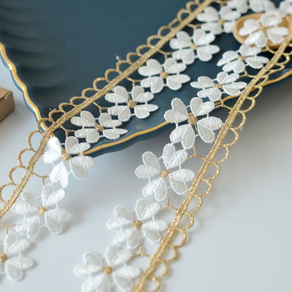 ผ้าลูกไม้ ขอบหยัก กว้าง 3.5 ซม. สีทอง 1 หลา สําหรับเย็บปักถักร้อย Diy - รูปที่ 1