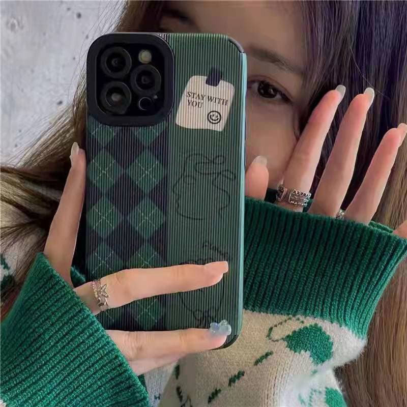 เคสสําหรับiPhone16/17Promax 13/14 pro max InsลมRetro Darkสีเขียวเพชรโทรศัพท์มือถือกรณี11 12 promas X Xsmax 7/15promax soft Pall-รวมทุกอย่างปก - รูปที่ 1