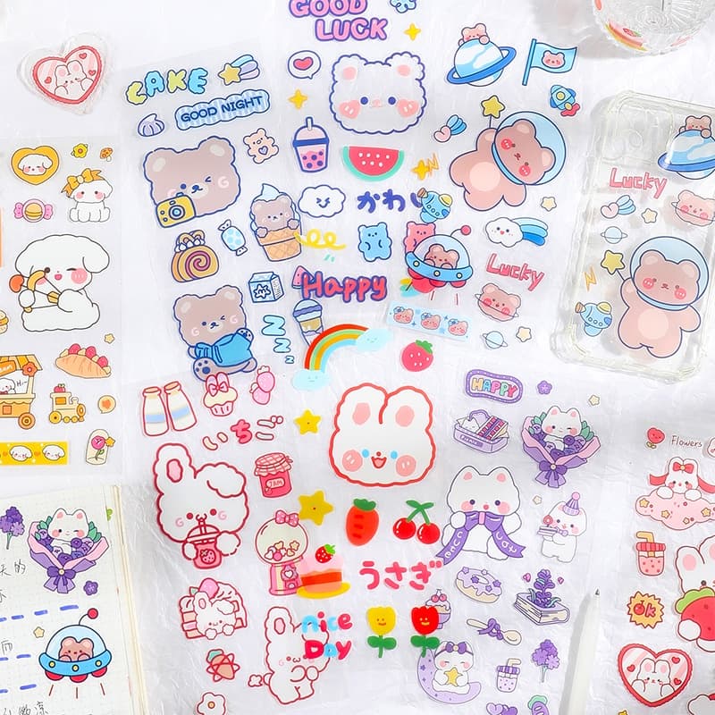 สติกเกอร์ PET ใส ลายการ์ตูน กันน้ํา สําหรับตกแต่งนักเรียน DIY มี 5 แผ่น - รูปที่ 1