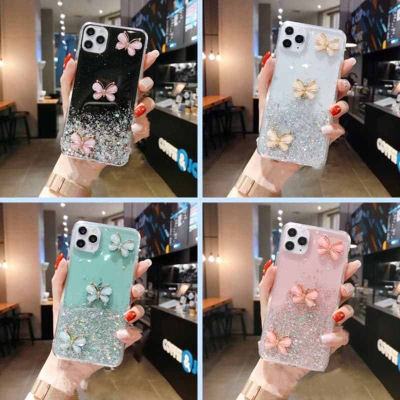 เคส VIVO V40 V30 V29 V29e V27 V25 V23 V23e V21 V20 V19 S1 Pro 4G 5G 2020 2021 2022 2023 Glitter Crystal Three Butterflies Soft TPU Case - รูปที่ 1