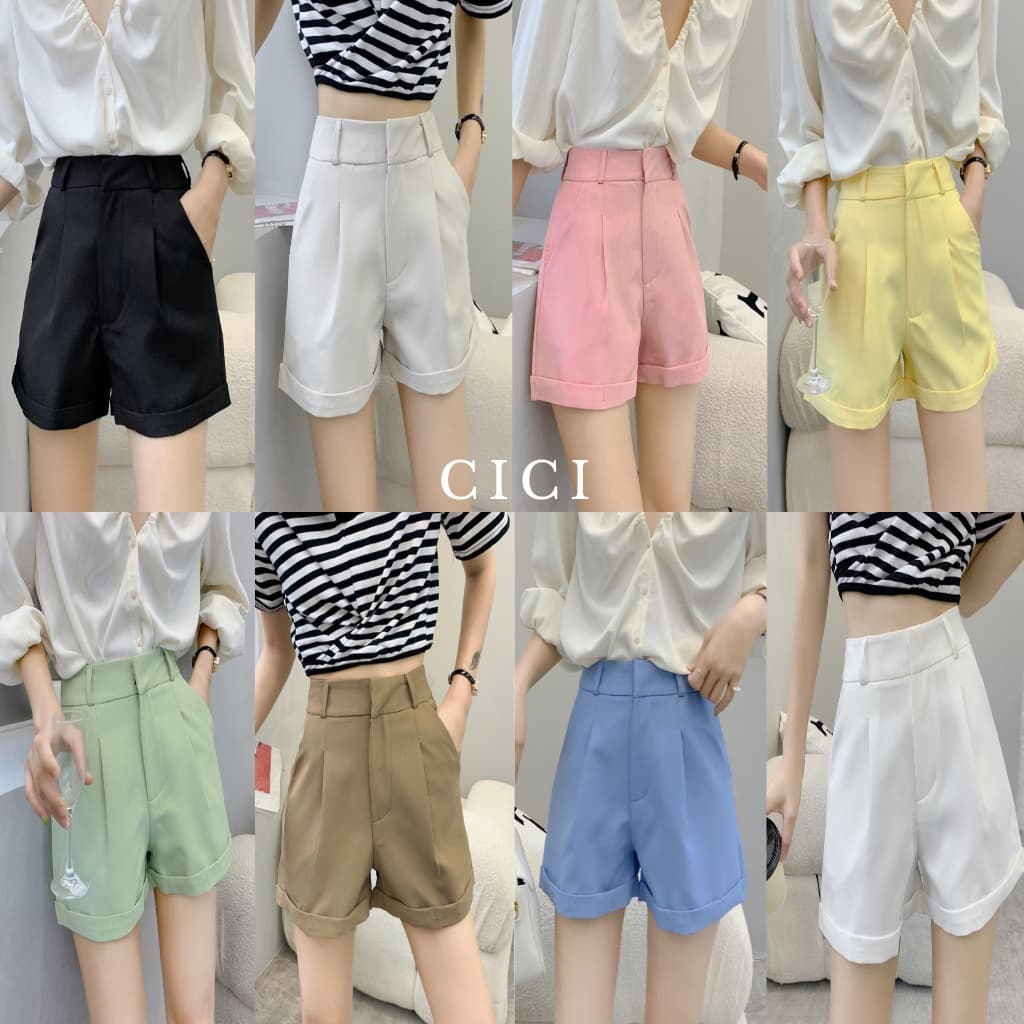 ส่งทันที Cici(NO. 271)กางเกงขาสั้น BASIC SHORTSทรงบอย พับขางานตะขอ เอวสูง ใส่แล้วดูเพรียวพรางสะโพกต้นขา - รูปที่ 1