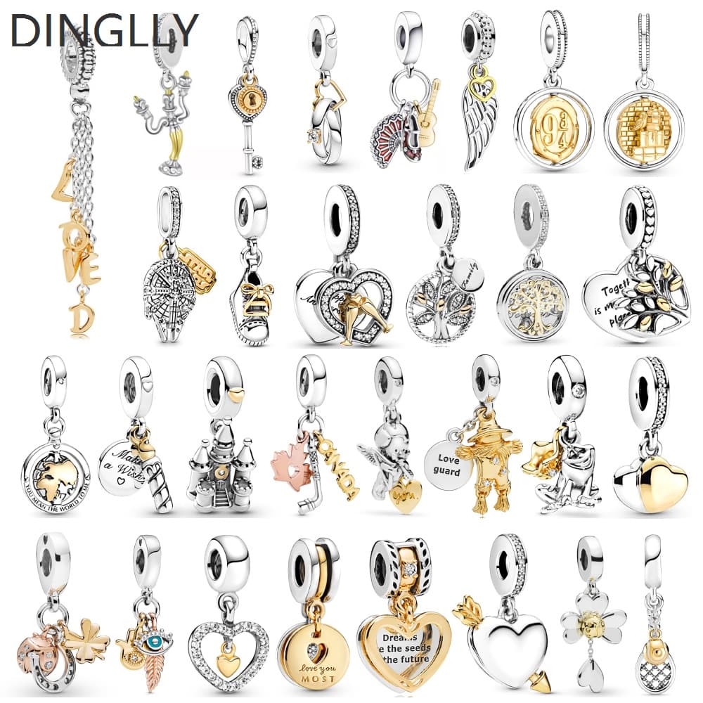 Dinglly จี้แก้วไวน์ รูปหัวใจ สองสี สีทอง และสีเงิน สําหรับทําเครื่องประดับ Diy - รูปที่ 1