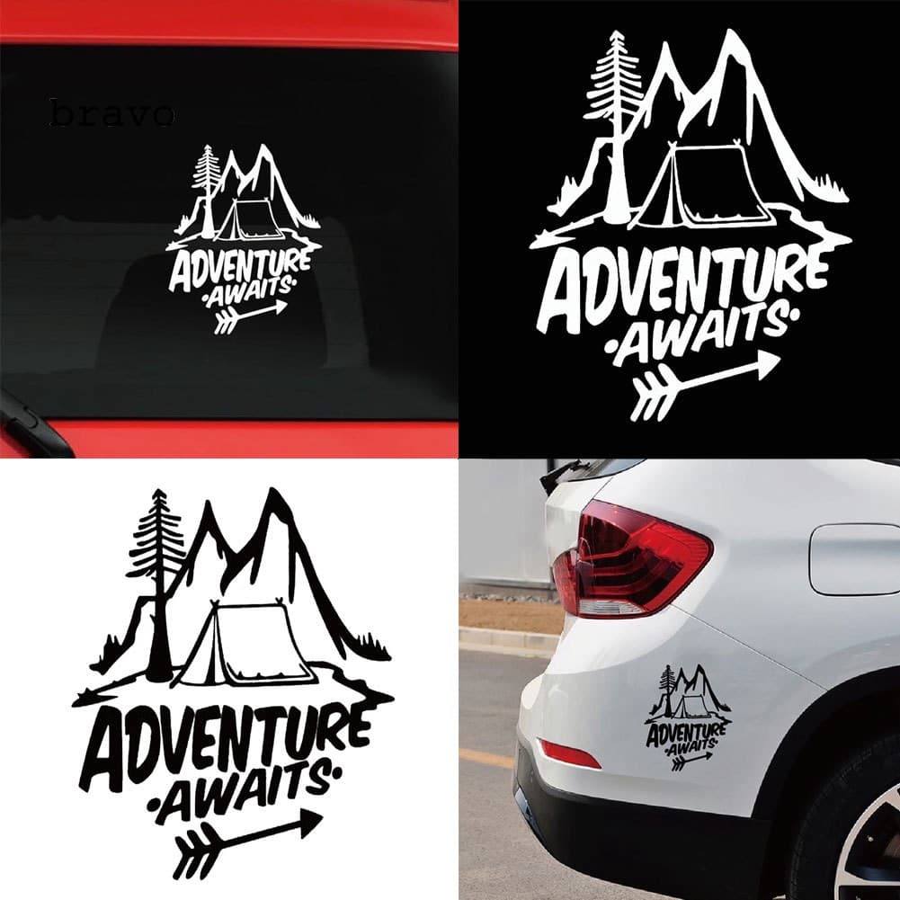 (BV) ตกแต่งสติ๊กเกอร์สะท้อนแสงรถยนต์ "Aventure Awaits Tree Tent Mountains" - รูปที่ 1