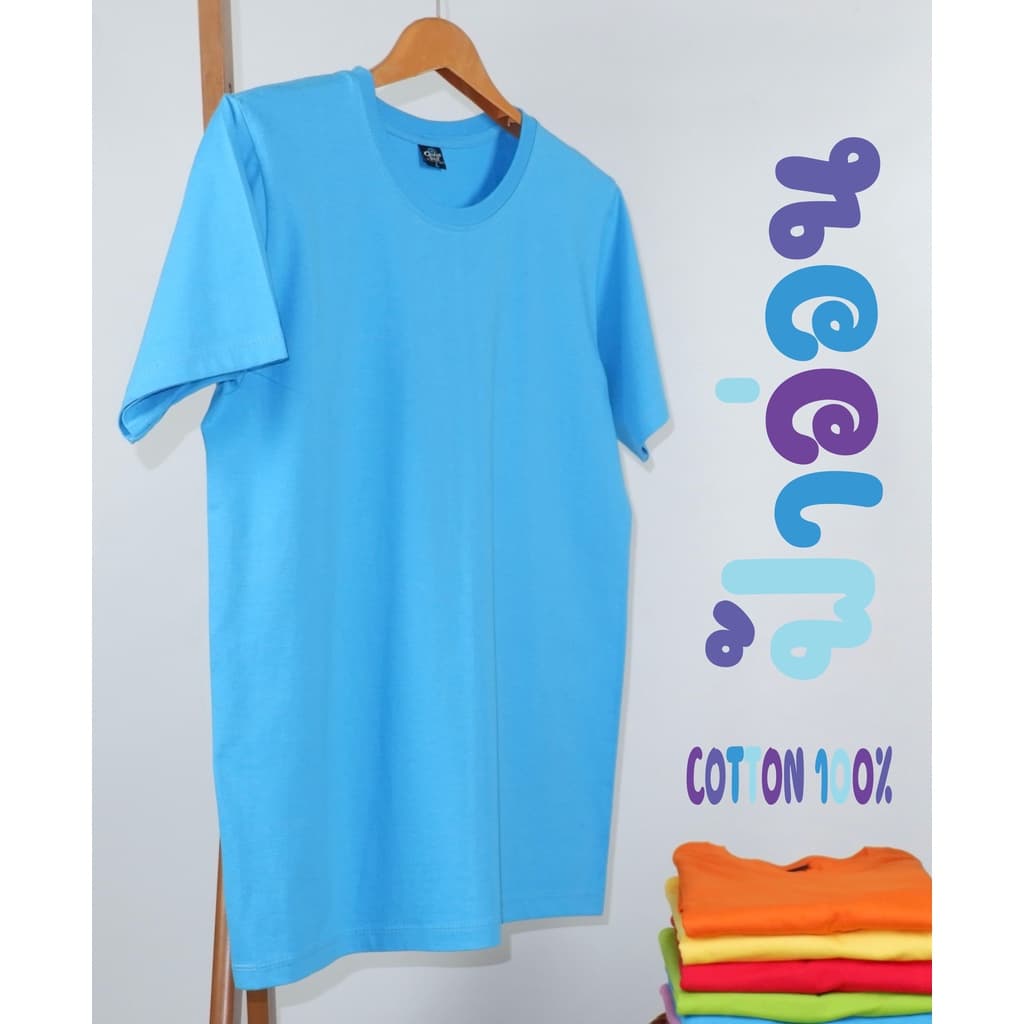 เสื้อยืด (ออกใบกำกับภาษีได้) สีฟ้าอ่อน คอกลม  คอวี  (พร้อมส่ง สินค้าผลิตในไทย) - รูปที่ 1