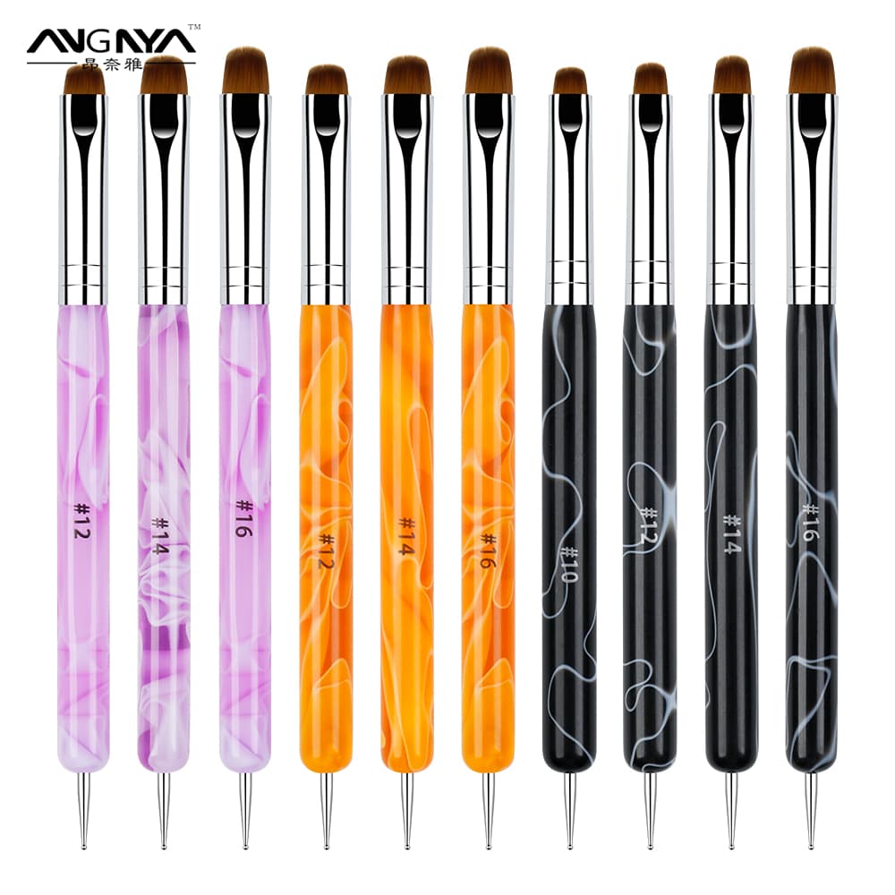 Angnya Kolinsky French Nail Art Brush Dual End Nail Art Dotting ปากกาอะคริลิควาด Rhinestone เจลภาพวาดเล็บเครื่องมือสําหรับผู้เริ่มต้น - รูปที่ 1