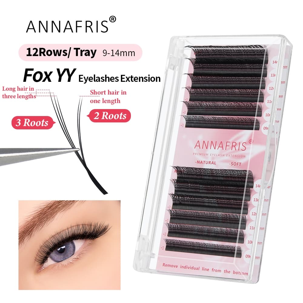 ANNAFRIS Fox YY Eyelash Extensions Fox Flying 3DW 4DW Premade Volume Lashes Handmade ธรรมชาตินุ่มพรีเมี่ยม Y รูปร่างขนตา - รูปที่ 1