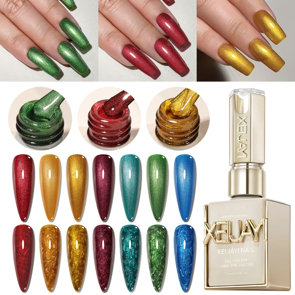 XEIJAYI 15มล โลหะเครื่องกลซีรีส์ น้ำยาทาเล็บ 7 สี เงางามยาวนาน เหมาะกับร้านทำเล็บDIY - รูปที่ 1
