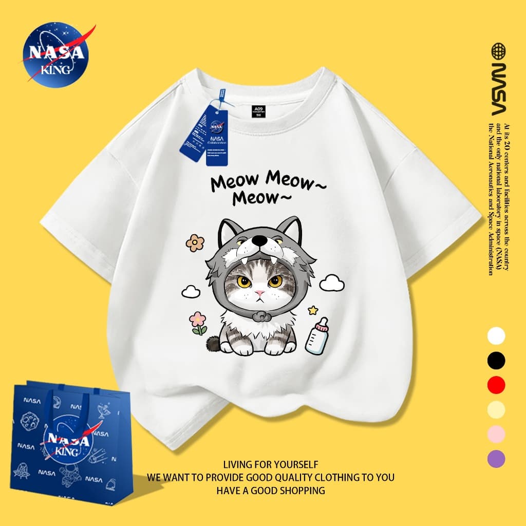 NASA เสื้อยืดเด็กแขนสั้น ผ้าคอตตอน นุ่มสบาย สไตล์เกาหลี ทรงหลวม สำหรับเด็กผู้ชาย - รูปที่ 1