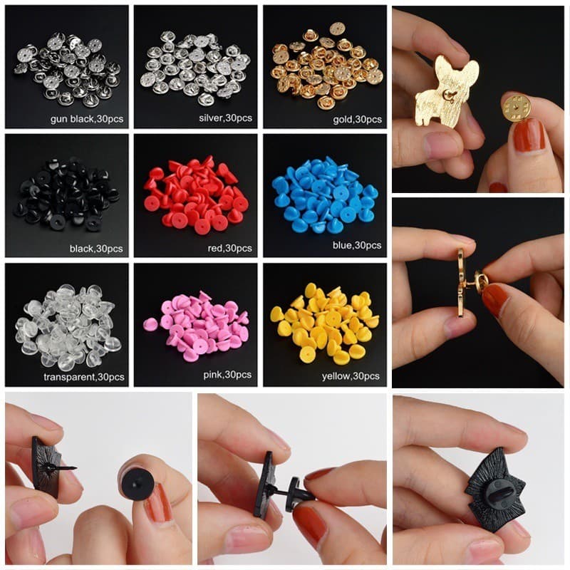 30 ชิ้น / ล็อต เข็มกลัด โลหะ ยางนุ่ม ทอง / เงิน / ดํา / สีสัน หัวเข็มขัดผีเสื้อ เครื่องมือที่ใช้งานได้จริง สําหรับทําเข็มกลัด - รูปที่ 1