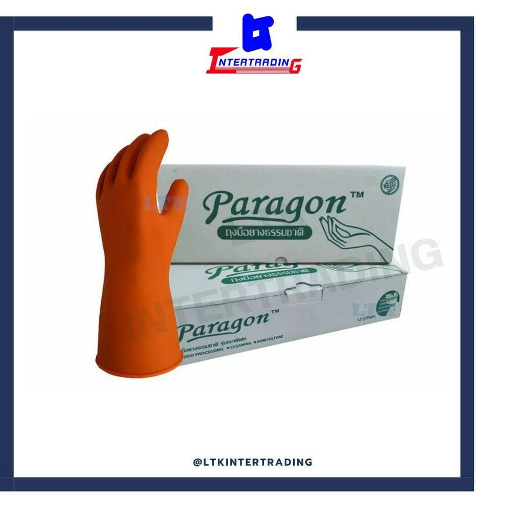 ถุงมือยางธรรมชาติ สำหรับทำความสะอาด สีส้ม  แบรนด์ PARAGON ไซต์ L (กล่อง) - รูปที่ 1