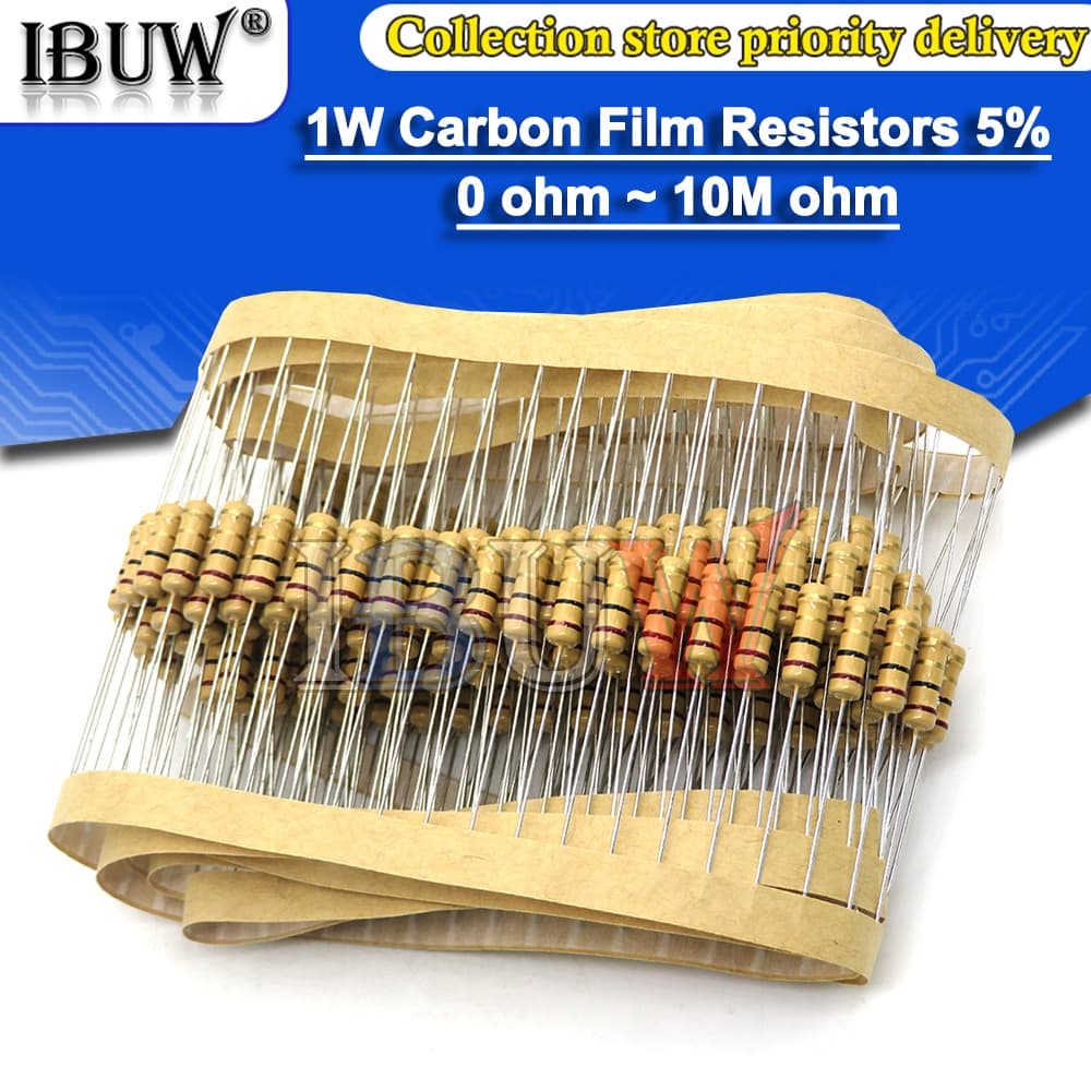 ตัวต้านทานฟิล์มคาร์บอน 1W 5% 3.9K ~ 430K 3.9K 4.7K 10K 47K 75K 100K 200K 360K 430K โอห์ม 20 ชิ้น - รูปที่ 1