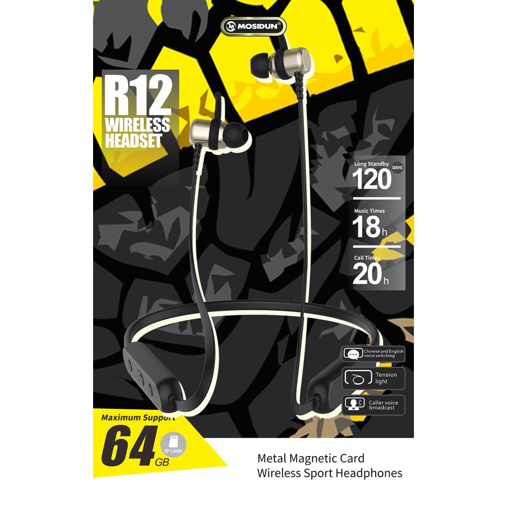 Mosidun R12 Wireless Sport หูฟัง Bluetooth V5.0 Earphones - รูปที่ 1