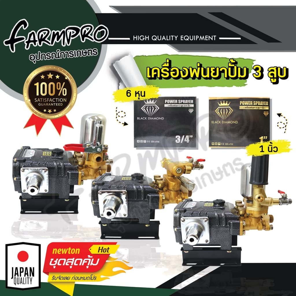 (แถมฟรี ตัวกวนน้ำยา) ปั้มพ่นยา 3 สูบ ปั้มสามสูบ เครื่องพ่นยา 3 สูบ  Black Diamond (ขนาด 6 หุน,1 นิ้ว) - รูปที่ 1