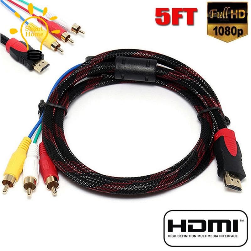 อะแดปเตอร์แปลงสายเคเบิ้ล HDMI เป็น 3-RCA Video Audio AV ขนาด 5 ฟุต สําหรับ HDTV - รูปที่ 1