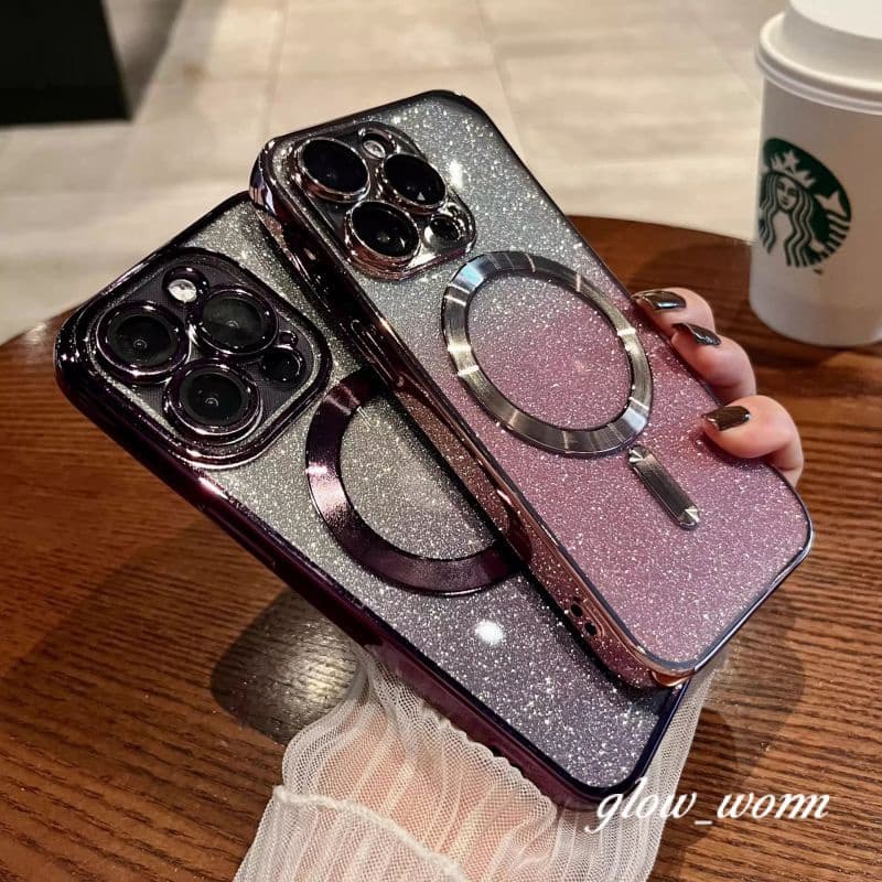 เคสโทรศัพท์ Magnetic Bling Glitter เข้ากันได้สําหรับ For iPhone 17 16 15 14 13 12 11 Pro Max Plus - รูปที่ 1