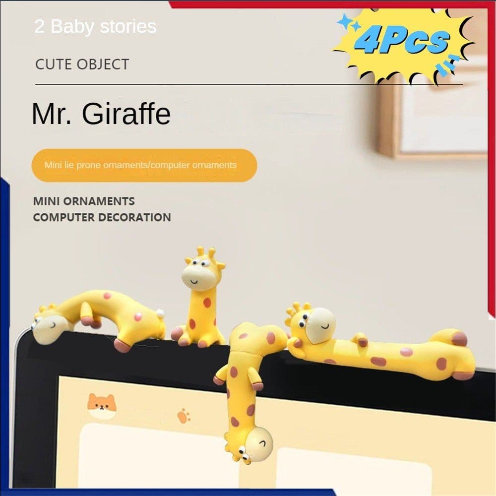 รถหน้าจอตุ๊กตา 4 ชิ้นยีราฟคอมพิวเตอร์ Monitor Decor 3D โต๊ะของเล่นเครื่องประดับ Creative Screen Craft - รูปที่ 1