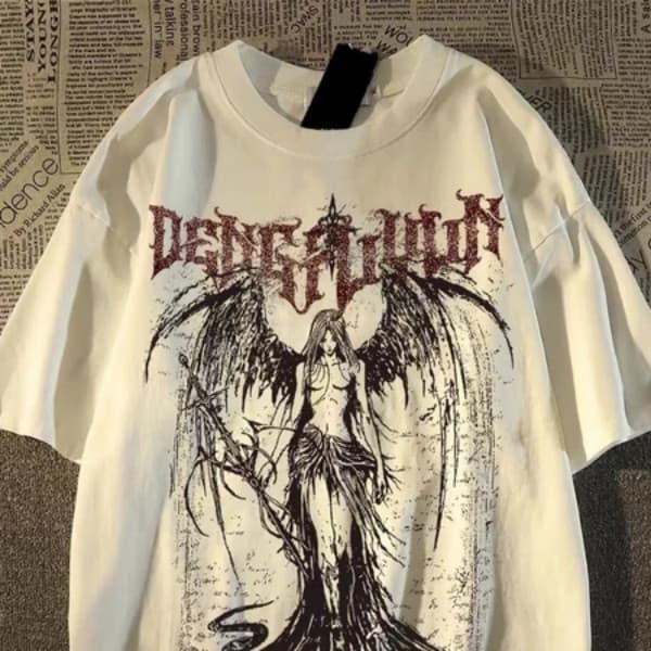เสื้อยืด ขาว oversize เสื้อยืดแขนสั้นผู้ชาย พิมพ์ลายเท่ๆใส่สบาย มี 2 สี ขาว/ดำ เสื้อดํ เสื้อคู่ - รูปที่ 1