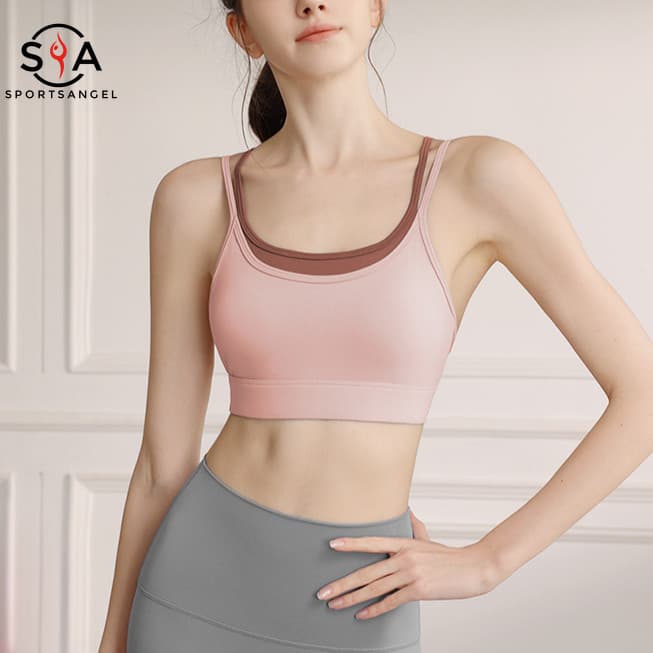 สปอร์ตแองเจิล(เบาะคงที่) สปอร์ตบราหัวเข็มขัดสีตัดกันกันกระแทกชุดชั้นในโยคะยิม - รูปที่ 1