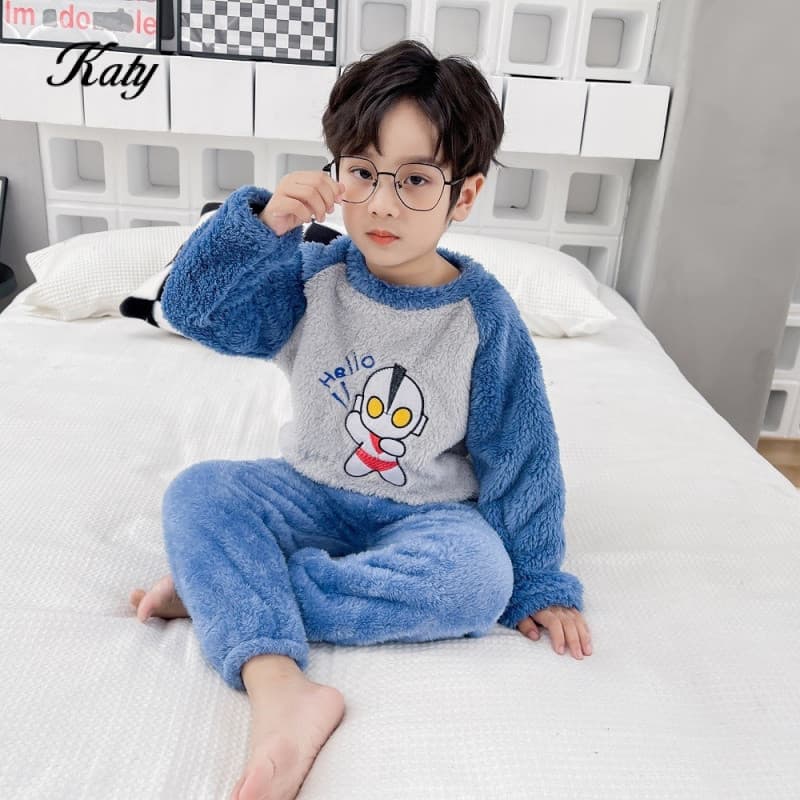 ชุดนอนเด็กหน้าแปลนเด็กชายฤดูใบไม้ร่วงและฤดูหนาวผ้าคอรัลฟลีซหนา8ขวบเด็กวัย10ขวบชุดใส่ในบ้านฤดูหนาว2ชุด - รูปที่ 1