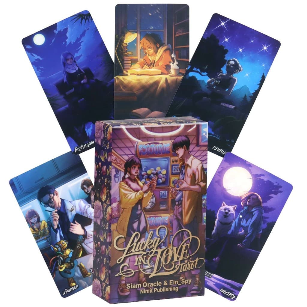 Lucky In Love Tarot Deck 78 ชิ้นการ์ตูนไพ่ทาโรต์ 10.3*6 ซม.ตามไรเดอร์บริกรระบบอะนิเมะธีม - รูปที่ 1
