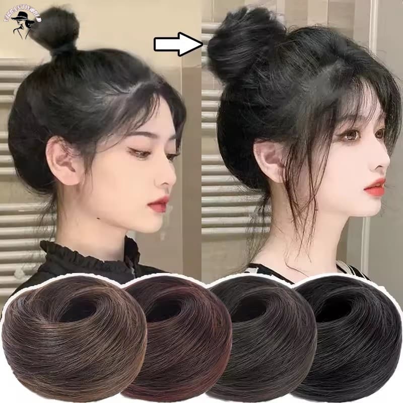 วิกผมหัวตูมดอกไม้ Scrunchies เพิ่มปริมาณผมสําหรับผู้หญิงใช้ทุกวัน Essential Fake Bun - รูปที่ 1