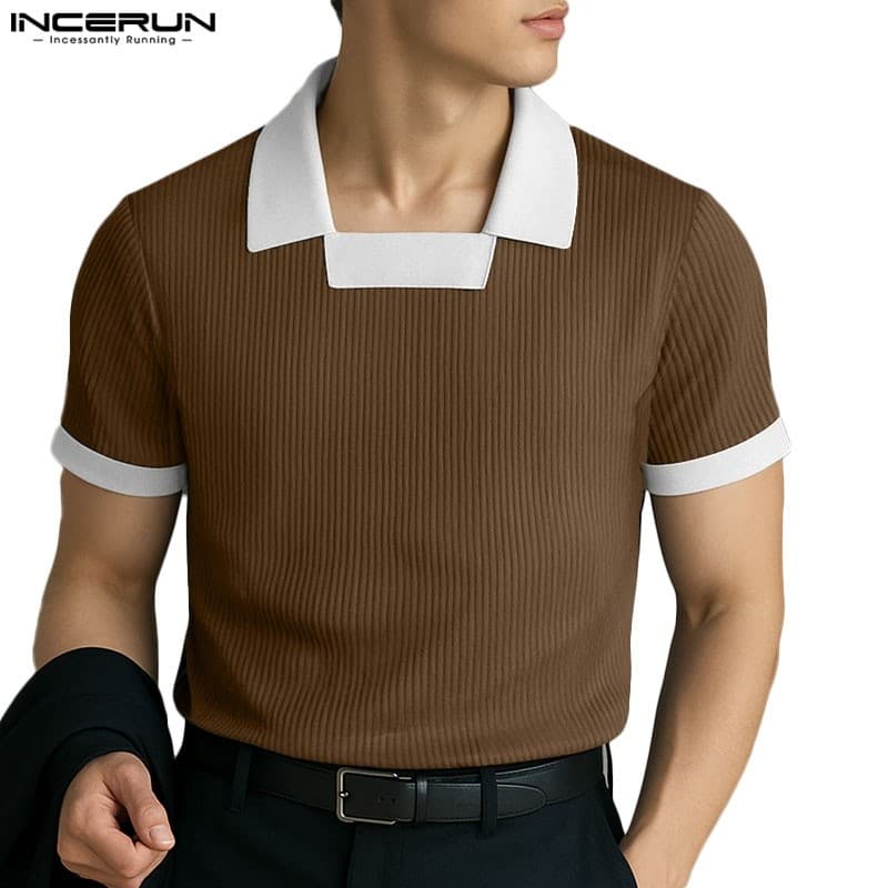 INCERUN เสื้อยืดโครเชต์ผู้ชาย POLO Shirts - รูปที่ 1