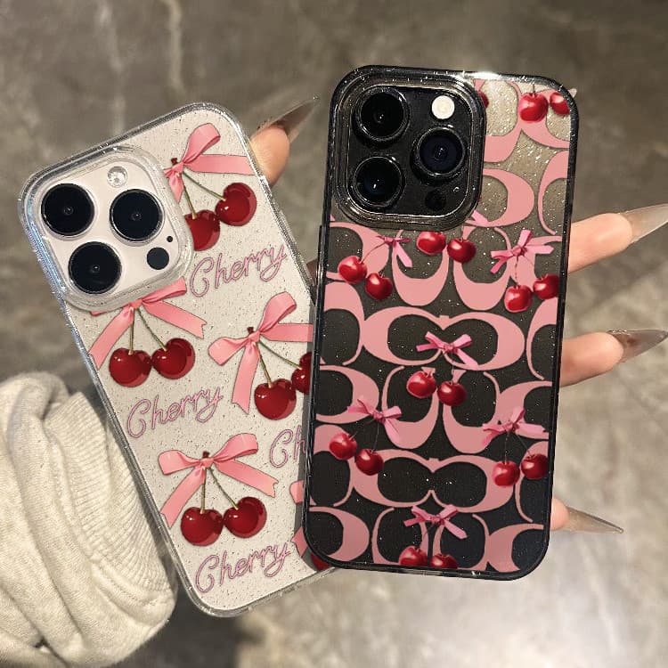 เชอร์รี่ เคสสําหรับiPhone 16 Pro Max 15 11 14 XR 13 12 Pro Max 8 7 Plus X Xs Max Se 2020 13 12 11 Soft LuxuryเงาBright Glitter ClearเรืองแสงTPU Soft Case - รูปที่ 1