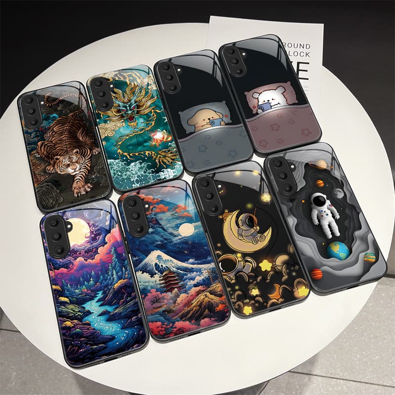 สําหรับ Samsung Galaxy A16 A26 A36 A56 A06 A05 A05S A15 A25 A35 A55 5G 4G กันกระแทกหรูหรากระจกนิรภัยกรณีมังกรเสือการ์ตูน Hard เคสโทรศัพท์ - รูปที่ 1
