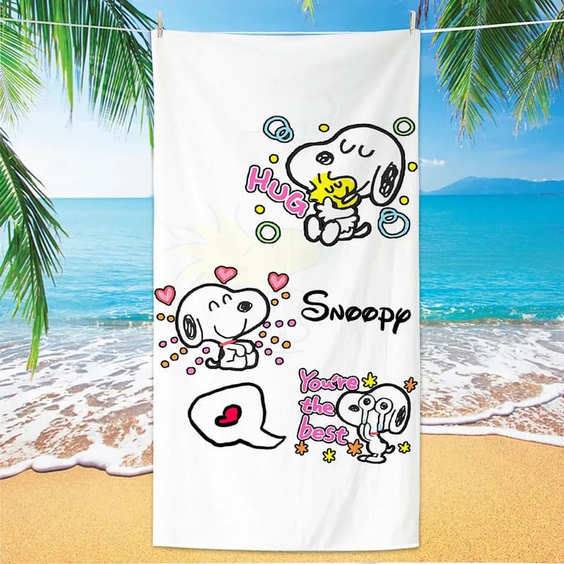 ผ้าขนหนูชายหาดไมโครไฟเบอร์ Snoopy ลายการ์ตูน ผ้าขนหนูชายหาดคลาส A ผ้าขนหนูชายหาดฤดูร้อน ผ้าขนหนูชายหาดที่นุ่มสบาย - รูปที่ 1