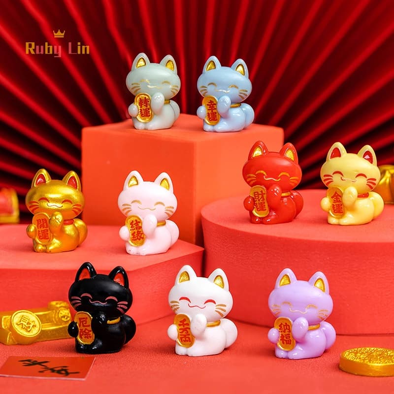 Ruby Lin ตุ๊กตาเรซิ่น รูปการ์ตูนแมวนําโชคน่ารัก ขนาดเล็ก สําหรับตกแต่งบ้าน 1 ชิ้น - รูปที่ 1