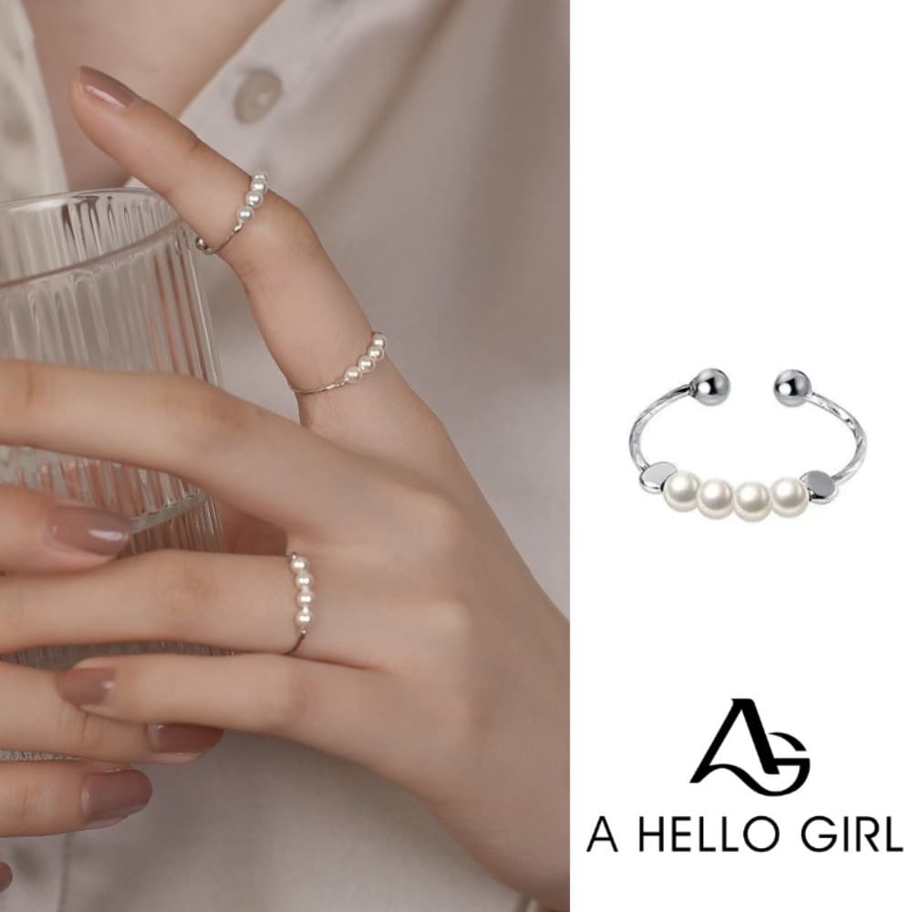 A HELLO GIRL แหวน ประดับไข่มุก แบบเปิด สไตล์เรโทร แฟชั่นเรียบง่าย สําหรับผู้หญิง - รูปที่ 1