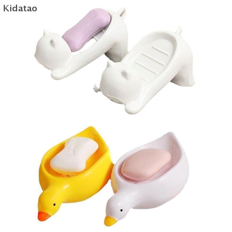 Kidatao แมวน่ารักท่อระบายน้ําที่วางสบู่คอนเทนเนอร์พลาสติกเรียบห้องน้ําจานสบู่กรณีถาดอุปกรณ์ห้องน้ํา Washroom เครื่องมือตกแต่งบ้านใหม่ - รูปที่ 1