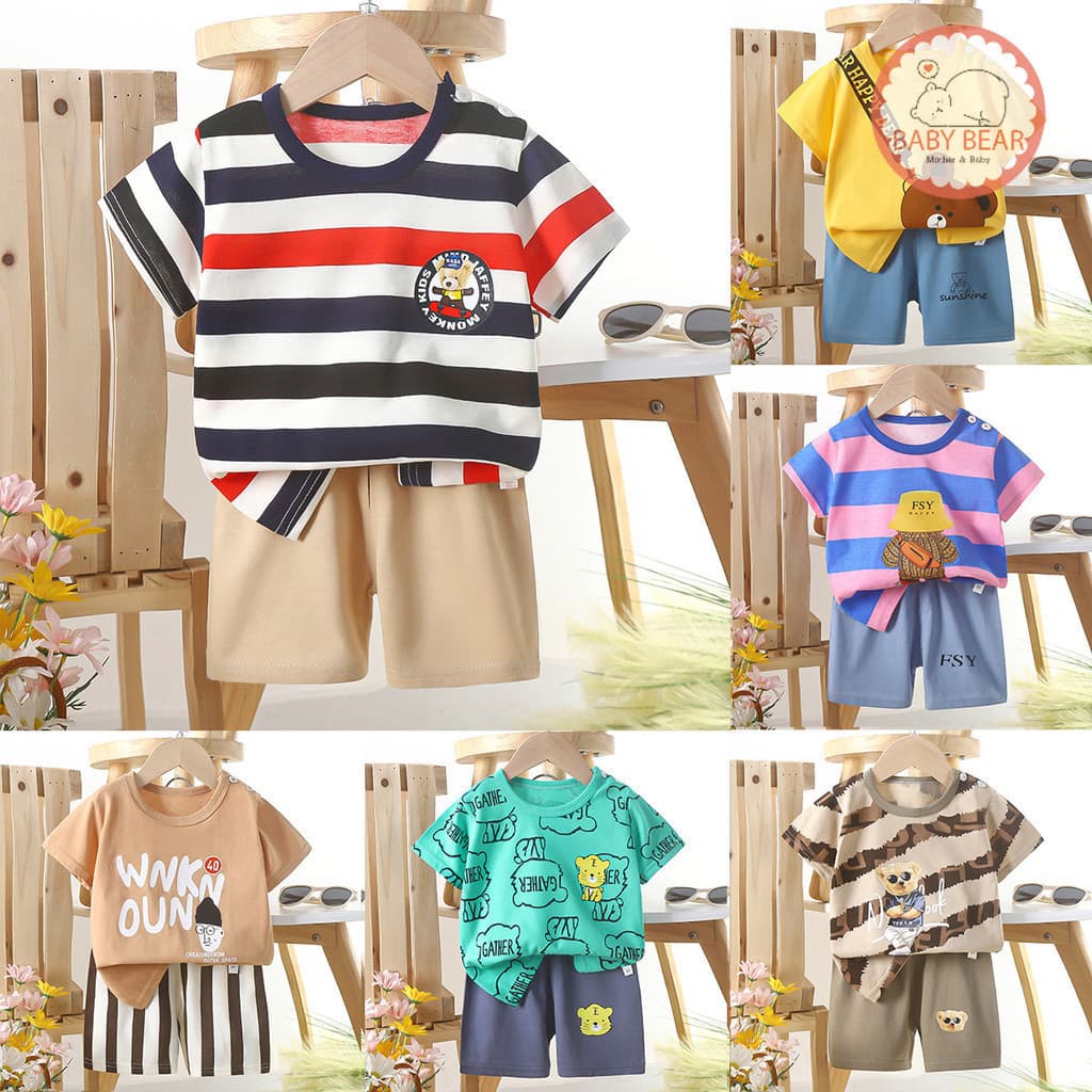 เสื้อผ้าเด็ก ชุดเซทเสื้อแขนสั้น+กางเกงขาสั้น  ผ้าcotton อายุ 6เดือน-3ปี - รูปที่ 1