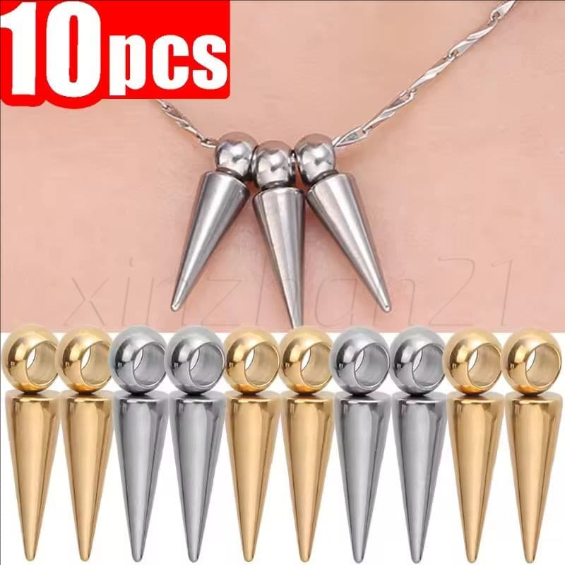 Cool, Punk, Retro, Unisex - 10 ชิ้นสแตนเลสจี้กรวย - DIY สร้อยคอต่างหูทําอุปกรณ์เสริม - สีดํา Silvery ชุดเครื่องประดับ - Hip Hop สไตล์ Spike Rivet ลูกปัด Charms - รูปที่ 1