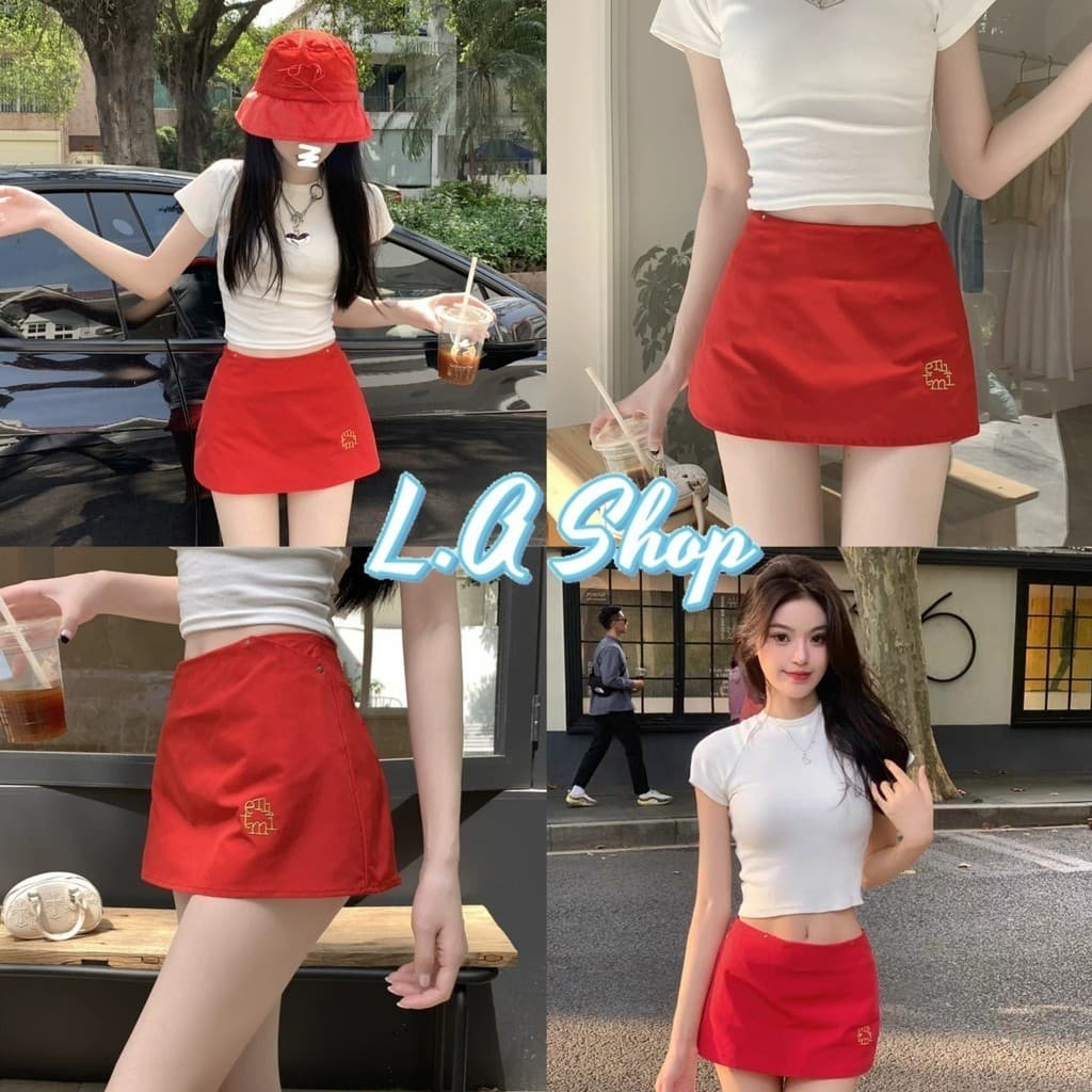 L.A Shop พร้อมส่ง กระโปรงหางเกงเอวกลางเกงสีแดงสดใส ใส่ง่าย "906" -NZ-XM - รูปที่ 1