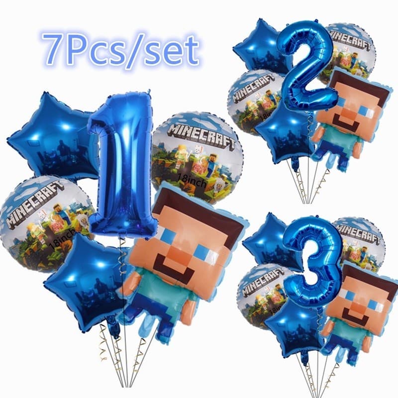 ชุดลูกโป่งธีม Minecraft 1-9 ปี สําหรับตกแต่งปาร์ตี้วันเกิด 7 ชิ้น ต่อชุด - รูปที่ 1
