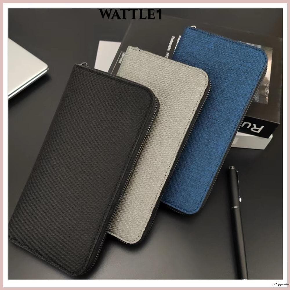 Wttle กระเป๋าสตางค์ ผ้าแคนวาส ใบยาว มีซิป ใส่บัตรได้หลายใบ จุของได้เยอะ สไตล์นักธุรกิจ สําหรับผู้ชาย - รูปที่ 1