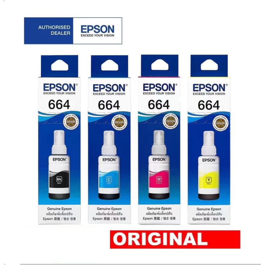 Epson 664 หมึกแท้สี่สี L1110 / L3110 /L3101/L3150/L5190/L3210/L3216/L3250/L3256/L5290 หมึกเครื่องพิมพ์(สามารถออกใบเสร็จ) - รูปที่ 1