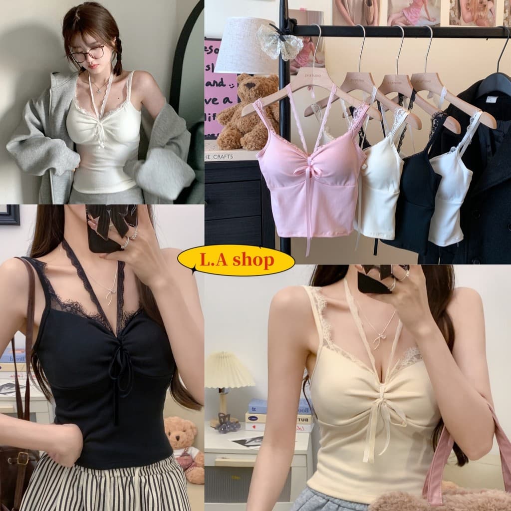 L.A Shop★สไตล์ใหม่★เสื้อสายเดี่ยว เสื้อสายเดี่ยว มีฟองน้ำ ยืดกำลังดี แต่งสายเพิ่มสีพาสเทล "FY1822" - รูปที่ 1