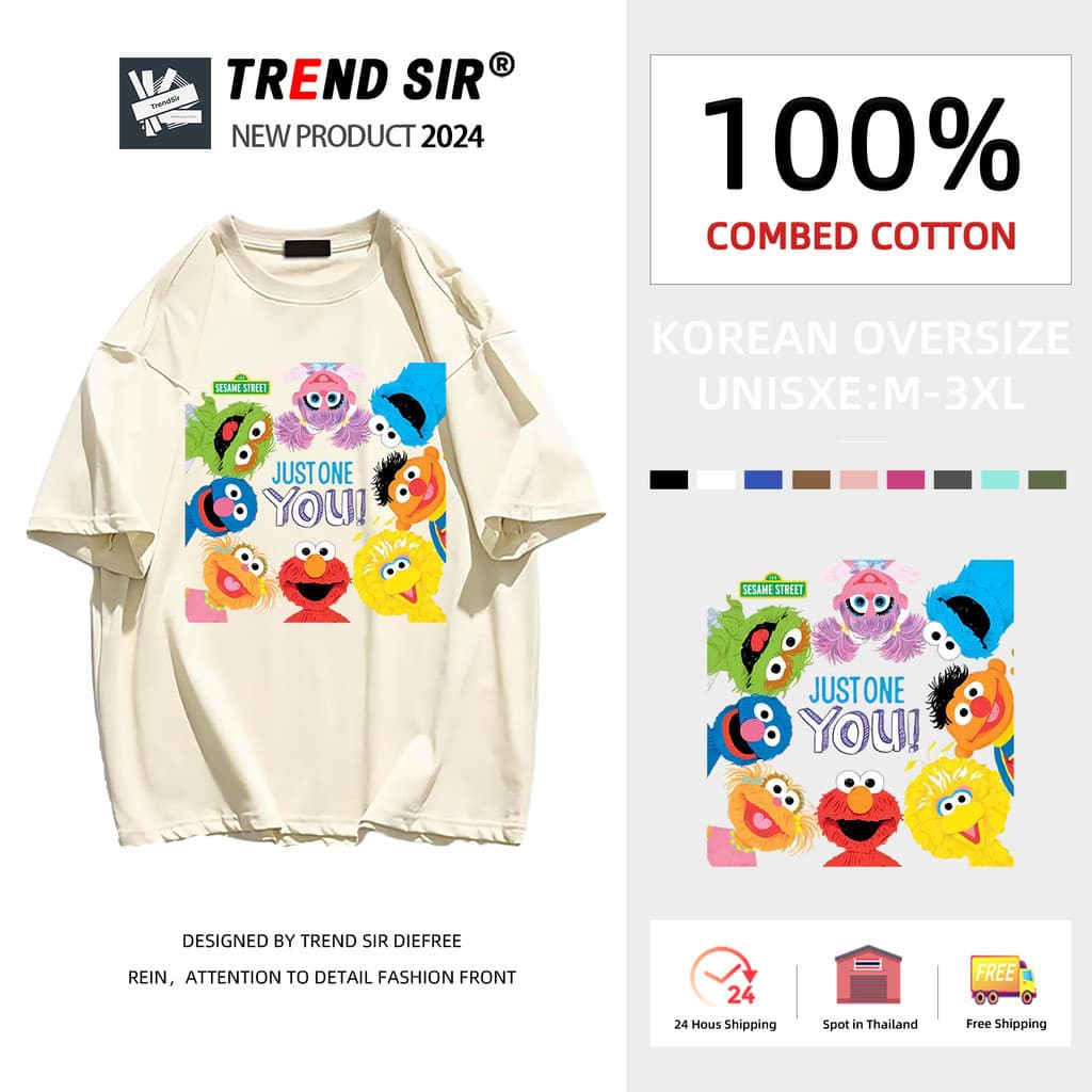 TrendSir ?มาใหม่ ลายเยอะ ผ้าดีมาก? เสื้อยืดแฟชั่น t shirts ตัวละครการพิมพ์การ์ตูนแฟชั่นวินเทจแซมเม่สตรีท?100% Cotton 9สี M-3XL - รูปที่ 1