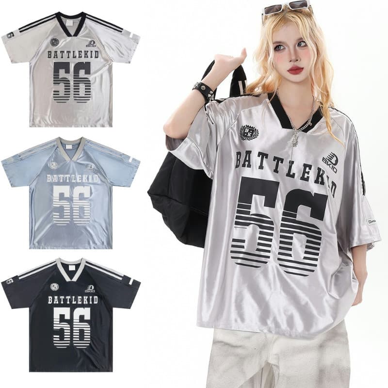 Pannofluxus เสื้อยืดผู้ชายแขนสั้นอเมริกันย้อนยุคหลวมสบายๆกีฬาสไตล์สีคมชัดแขนสั้นเสื้อย์ - รูปที่ 1