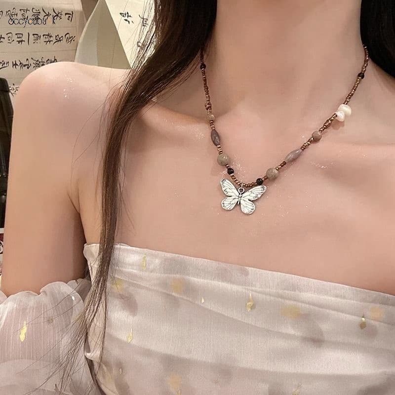 ผู้หญิงสาวโบฮีเมียนสไตล์ชาติพันธุ์ผีเสื้อจี้ลูกปัดสร้อยคอวินเทจแฟชั่นลูกปัดกระดูกไหปลาร้าโซ่สร้อยคอเครื่องประดับย้อนยุคพรรคของขวัญ - รูปที่ 1