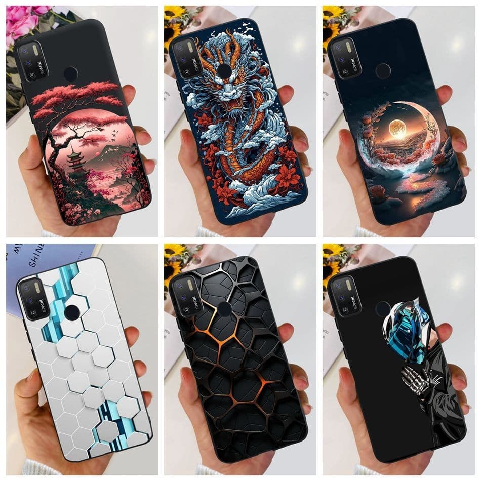 Tecno Spark 5 Air (KD6a) / Spark 6 Air (KE6/KE6j) เคสโทรศัพท์แฟชั่น Moon Dragon Design Pattern ซิลิโคนอ่อนนุ่มปลอกสีดํา - รูปที่ 1