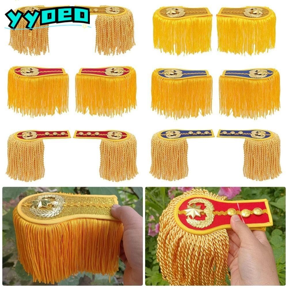 YYOEO 1 คู่พู่ Fringe Epaulets, สีสันเข็มกลัดไหล่ Pad Epaulettes, พร้อมหัวเข็มขัดอเนกประสงค์แจ็คเก็ตเสื้อคลุม Epauett สําหรับกลองฮอร์น Band - รูปที่ 1